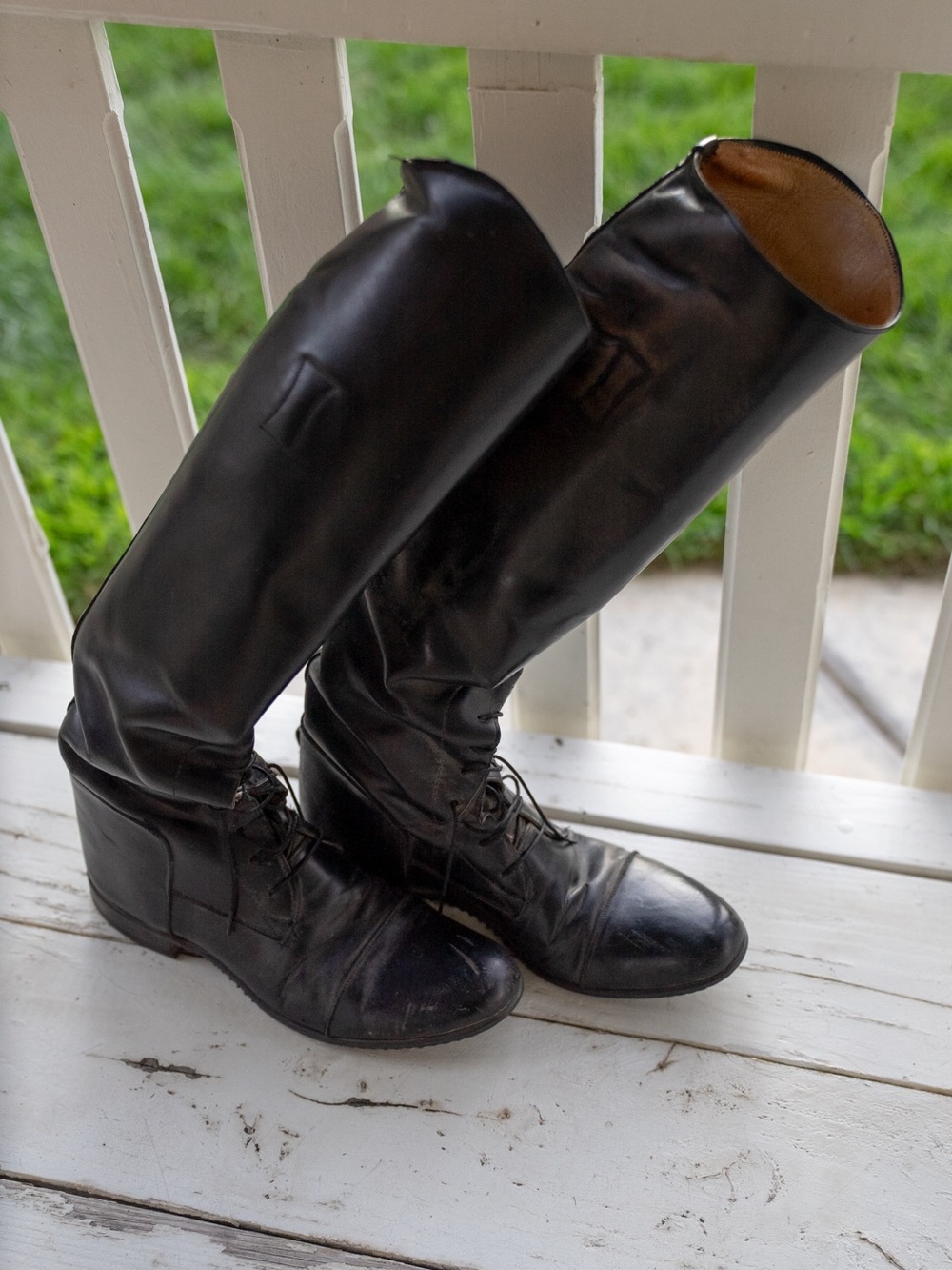 Tall Black Leather Equestrian Riding Boots Field Lace Up Pull On Size 5.5 B